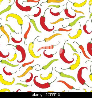 Bright, ripe, hot chilli, yellow orange red green vegetable, rea Stock Vector