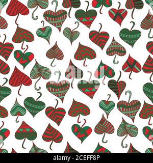 Decorative, patterned leaves, in a red green brown color, on a w Stock Vector