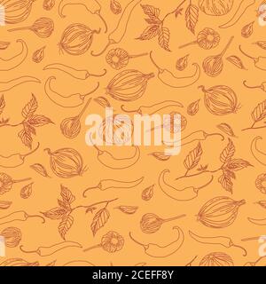 Monochrome,vegetable seamless pattern, realistic sketch style,pe Stock Vector