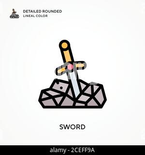 Sword detailed rounded lineal color. Modern vector illustration concepts. Easy to edit and customize. Stock Vector