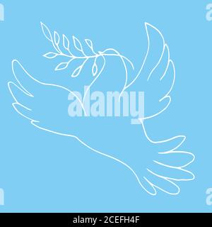 Silhouette of the dove of the world with a sprig of olive tree, Stock Vector