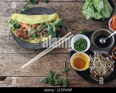Vietnamese savory fried pancake with vegetables Stock Photo