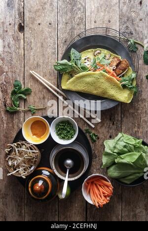 Vietnamese savory fried pancake with vegetables Stock Photo