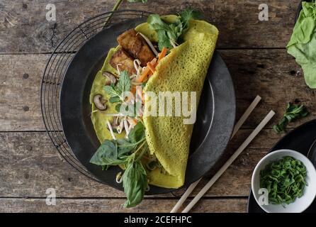 Vietnamese savory fried pancake with vegetables Stock Photo