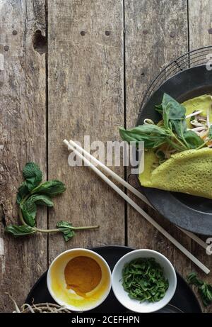 Vietnamese savory fried pancake with vegetables Stock Photo