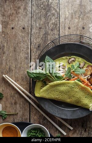 Vietnamese savory fried pancake with vegetables Stock Photo