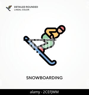 Snowboarding detailed rounded lineal color. Modern vector illustration concepts. Easy to edit and customize. Stock Vector