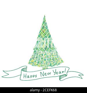 Decorative Christmas tree, doodle style, green beautiful tree Stock Vector