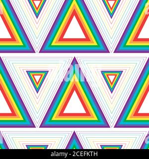 Bright, geometric seamless pattern of triangles, color rainbow Stock Vector