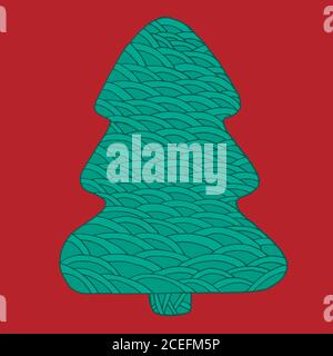 Decorative Christmas tree, doodle style, green beautiful tree Stock Vector