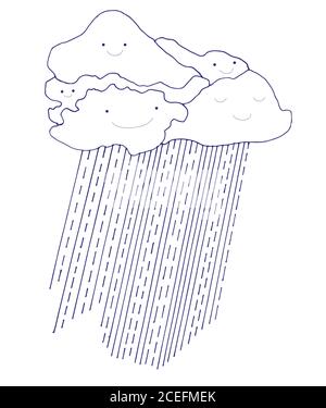 Cartoon funny clouds and rain, with smiling faces Stock Vector