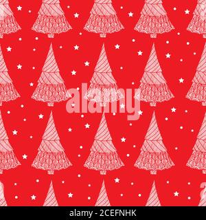Bright New Year seamless background, Christmas trees and stars Stock Vector