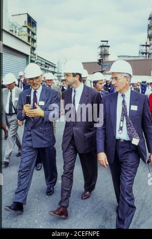Brice Lalonde, French minister of Ecology, pays visit to Atochem chemical plant, Feyzin, France Stock Photo
