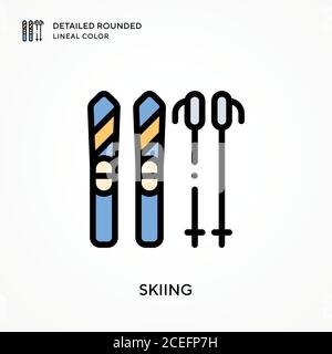 Skiing detailed rounded lineal color. Modern vector illustration concepts. Easy to edit and customize. Stock Vector