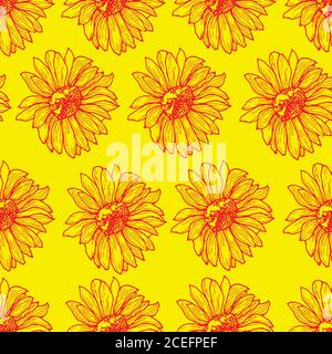 Bright sunny floral seamless pattern with sunflowers Stock Vector