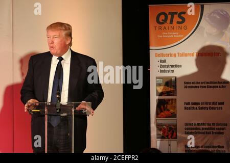 Ayr, Ayrshire, Scotland, UK 27 March 2015, Donald Trump who had recently bought the Turnberry Hotel for $60million was the guest speaker at the  Ayrshire Chamber of Commerce and Industry Annual Dinner 2015 Stock Photo