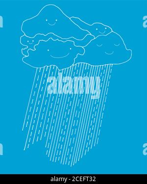 Funny Blue Ran Drop Cartoon blue-colored water drop with a white exclamation mark has two ...