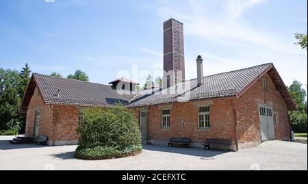 Dachau, Bavaria, Germany - July 13, 2020: Building of the crematoriums and gas chamber of the concentration camp of Dachau Stock Photo