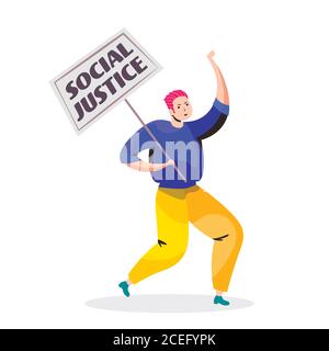 man activist holding stop racism poster racial equality social justice stop discrimination concept full length vector illustration Stock Vector