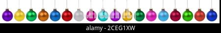 Christmas balls baubles banner advent decoration in a row isolated on a white background Stock Photo