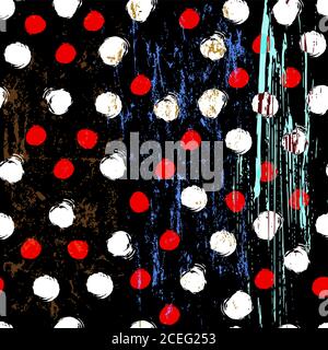 seamless background pattern, with circles/dots, strokes and splashes, black and white Stock Vector