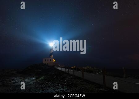 Starry Night in the Favaritx Lighthouse Stock Photo