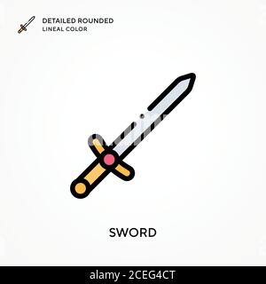 Sword detailed rounded lineal color. Modern vector illustration concepts. Easy to edit and customize. Stock Vector