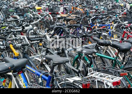 Heidelberg, BW / Germany - 25 July 2020: close up view of a sea of parked bicycles at the Heidelberg train station Stock Photo