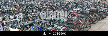 Heidelberg, BW / Germany - 25 July 2020: panorama view of a sea of parked bicycles at the Heidelberg train station Stock Photo