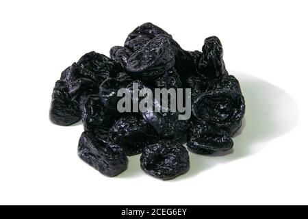 Dried plum - prunes fruits isolated on a white background. Front views, close-up Stock Photo