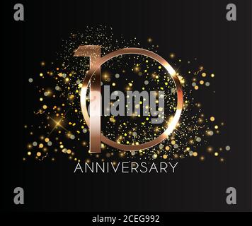 10 Years Anniversary Golden Template Vector Illustration Stock Vector