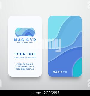 Magic Virtual Reality Abstract Vector Sign or Logo and Business Card Template. Premium Stationary Realistic Mock Up. Electronic Glasses Headset Stock Vector