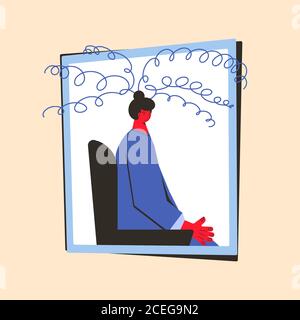 Woman in depression portrait. Female patient with psychological problems, Girl needed professional support. Mental health. Vector flat illustration. Stock Vector