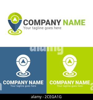 gps location logo design template isolated on white background. gps in pin logo design. Pin logo with gps icon design template. Editable color Stock Vector
