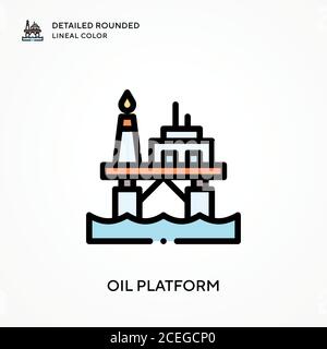 Oil platform detailed rounded lineal color. Modern vector illustration concepts. Easy to edit and customize. Stock Vector