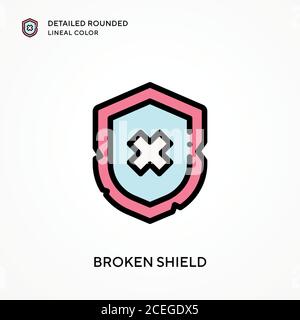 Broken shield detailed rounded lineal color. Modern vector illustration concepts. Easy to edit and customize. Stock Vector