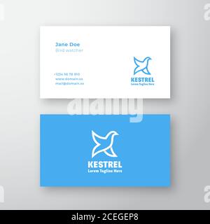 Kestrel Bird Abstract Vector Logo and Business Card Template. Letter K Silhouette. Premium Stationary Realistic Mock Up. Stock Vector