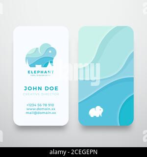 Wavy Elephant Abstract Vector Sign or Logo and Business Card Template. Premium Stationary Realistic Mock Up. Stock Vector
