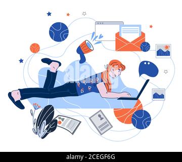 Content based digital marketing banner with woman, flat cartoon vector. Stock Vector