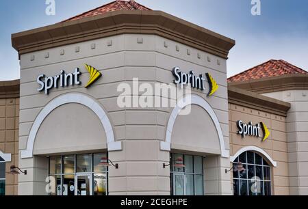 Houston, Texas/USA 03/25/2020: Sprint store exterior in Houston, TX. founded in 1899 it is now owned by T-Mobile. Stock Photo