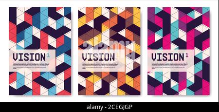 Set of isometric abstract covers, posters, background vector designs Stock Vector