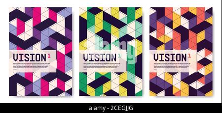 Set of isometric abstract covers, posters, background vector designs Stock Vector