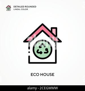 Eco house detailed rounded lineal color. Modern vector illustration ...