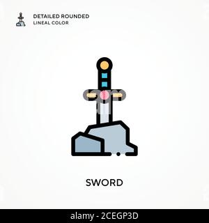 Sword detailed rounded lineal color. Modern vector illustration concepts. Easy to edit and customize. Stock Vector