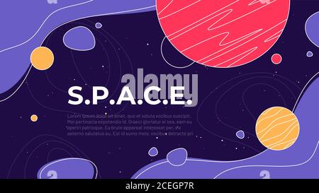 Vector illustration on the theme of outer space, interstellar travels, universe and distant galaxies Stock Vector