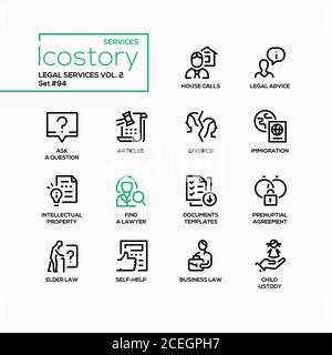 Legal services - line design style icons set Stock Vector