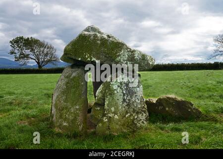 Bodowyr Burial Chamber in Anglesey, North Wales is thought to be Neolithic and known as a dolmen or passage grave. Stock Photo