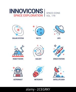 Space exploration - line design style icons set Stock Vector
