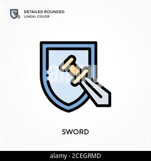 Sword detailed rounded lineal color. Modern vector illustration concepts. Easy to edit and customize. Stock Vector
