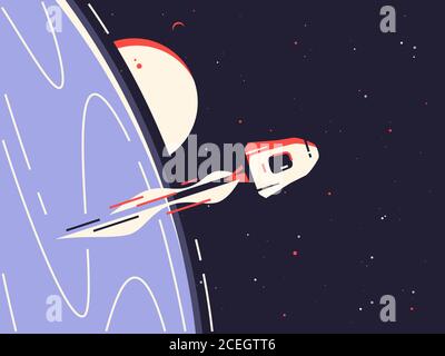 Vector illustration of a reusable spacecraft entering into orbit around the planet Stock Vector